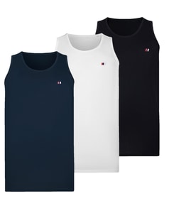 Bigdude 3er-Pack schlichte Westen mit Logo, Schwarz/Weiß/Marineblau